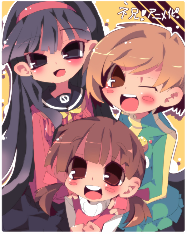 satonaka chie, amagi yukiko, and doujima nanako (persona and 1 more) drawn by dangomushi