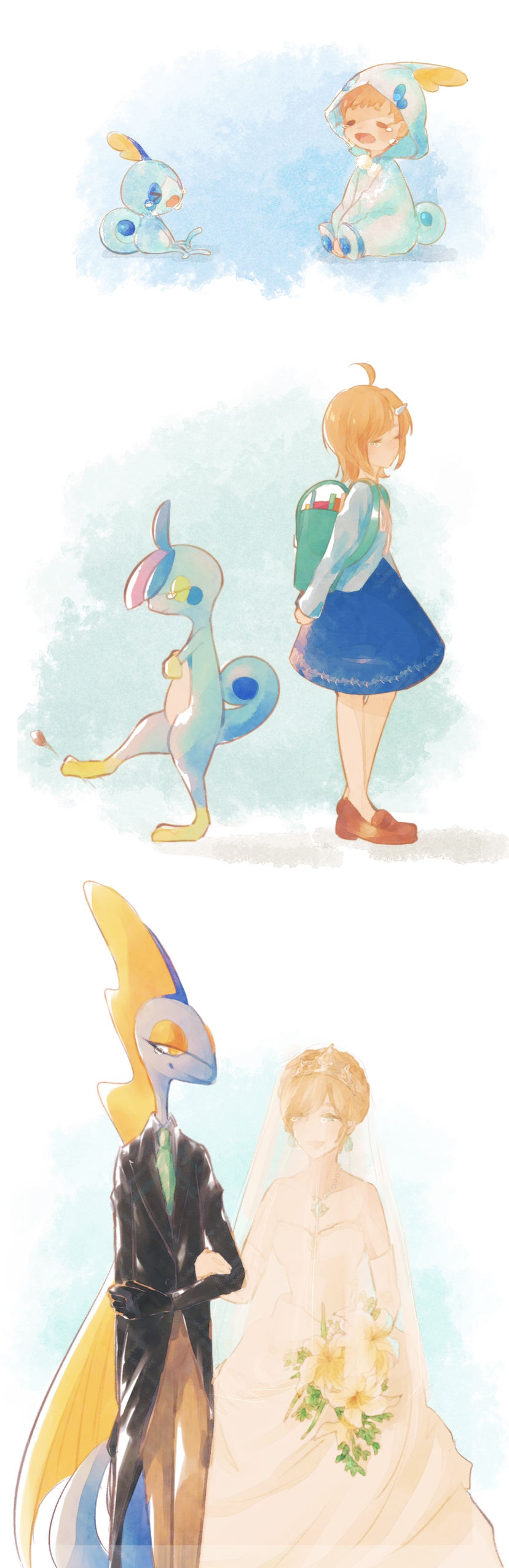 sobble, inteleon, and drizzile (original and 1 more) drawn by iogi_(iogi_k)