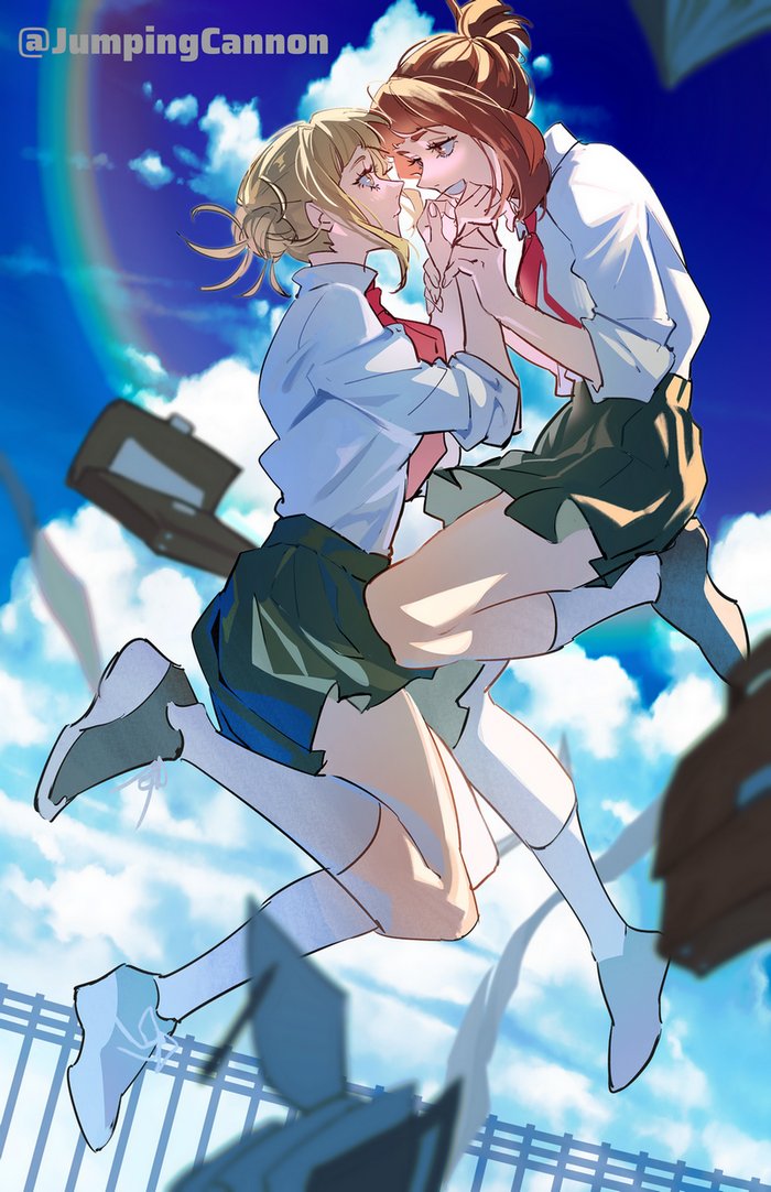uraraka ochaco and toga himiko (boku no hero academia) drawn by jumpingcannon