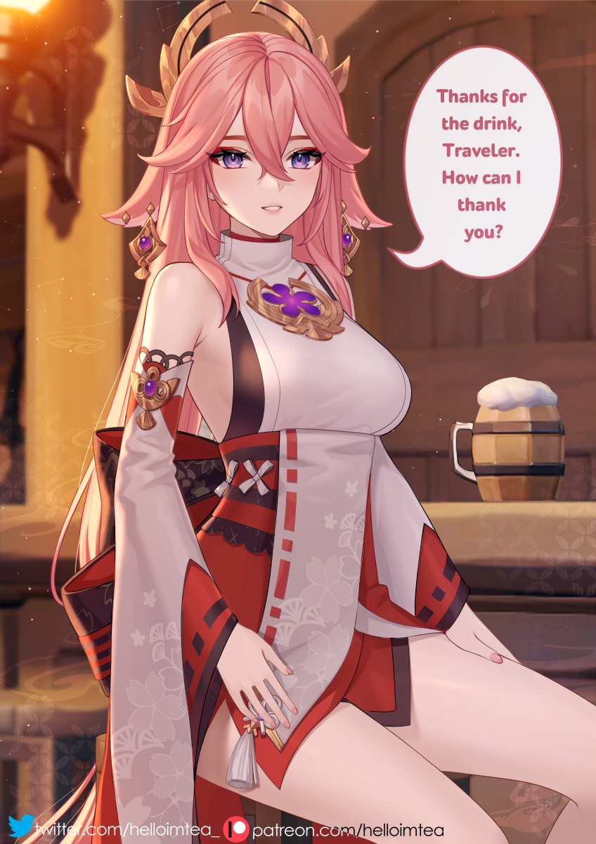 yae miko (genshin impact) drawn by helloimtea