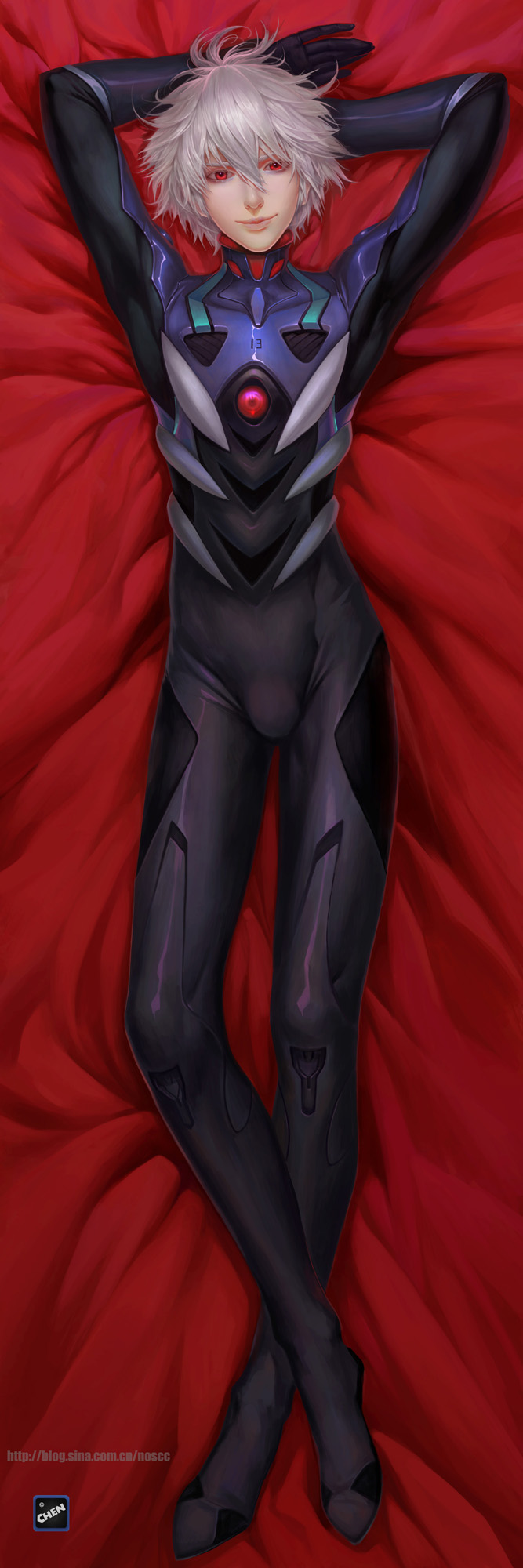 nagisa kaworu (neon genesis evangelion and 2 more) drawn by specv