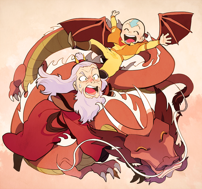 aang, roku, and fang (avatar legends and 1 more) drawn by t_k_g