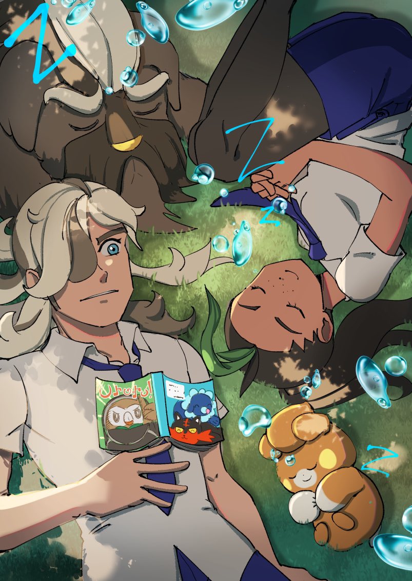 rowlet, nemona, popplio, arven, litten, and 2 more (pokemon and 1 more) drawn by sego_(segoshichan)