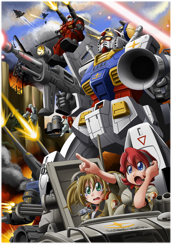 rx-78-2 gundam, zaku ii, gm, guncannon, guntank, and 5 more (gundam and 3 more) drawn by siubomanjyu