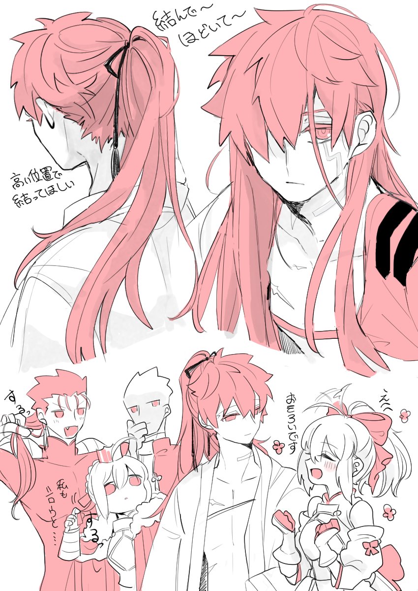 artoria pendragon, emiya shirou, cu chulainn, archer, saber lily, and 1 more (fate and 2 more) drawn by kamo_0707