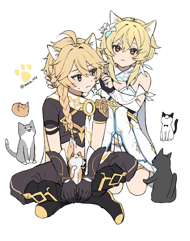 lumine and aether (genshin impact) drawn by imoko_(imo_ss)