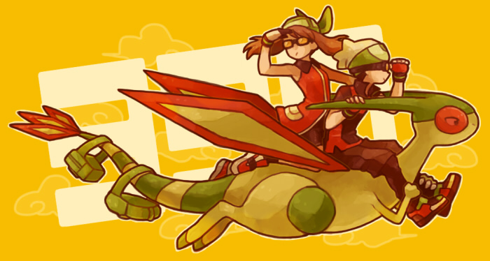 may, brendan, and flygon (pokemon and 2 more) drawn by ikra_(katacoly)