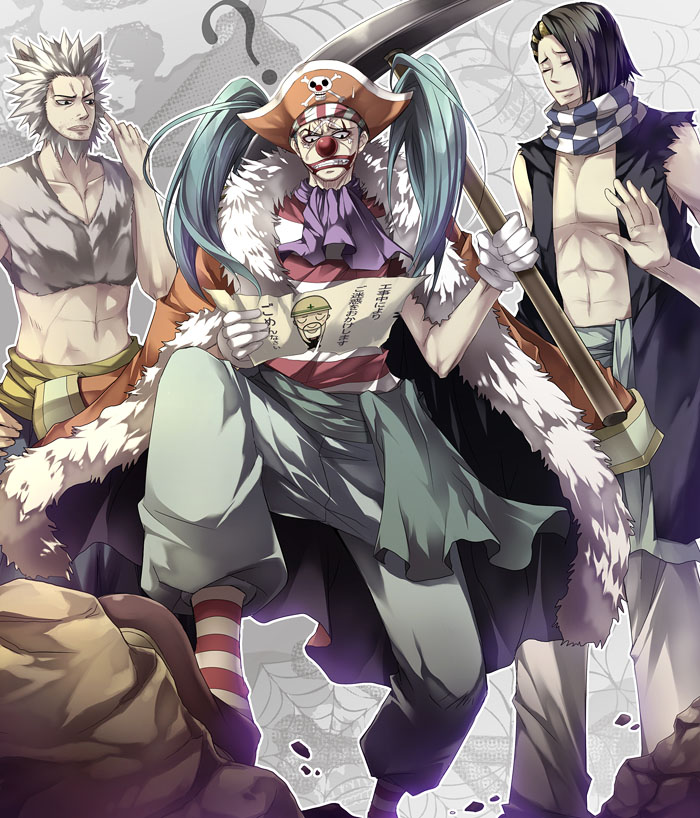 buggy the clown, cabaji, and mohji (one piece) drawn by kana_(aturou07)