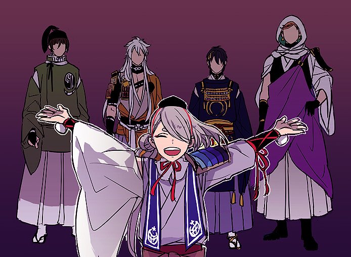 mikazuki munechika, kogitsunemaru, ima-no-tsurugi, iwatooshi, and ishikirimaru (touken ranbu) drawn by 05tonco