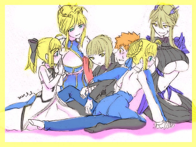 artoria pendragon, saber, emiya shirou, saber alter, and saber lily (fate and 2 more) drawn by mtrsmtrs