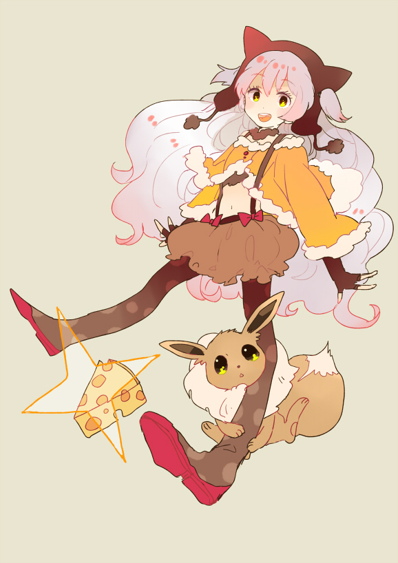 eevee and momoe nagisa (pokemon and 2 more) drawn by pekikokko