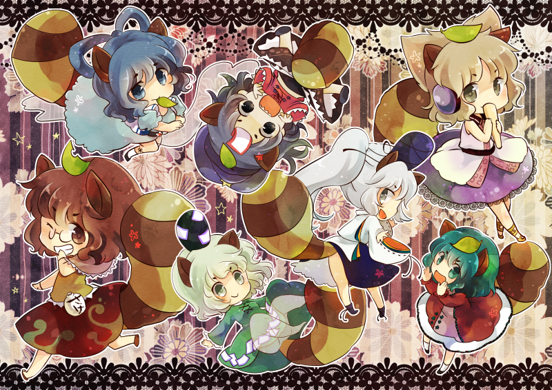 toyosatomimi no miko, mononobe no futo, kaku seiga, miyako yoshika, soga no tojiko, and 2 more (touhou and 1 more) drawn by sen1986