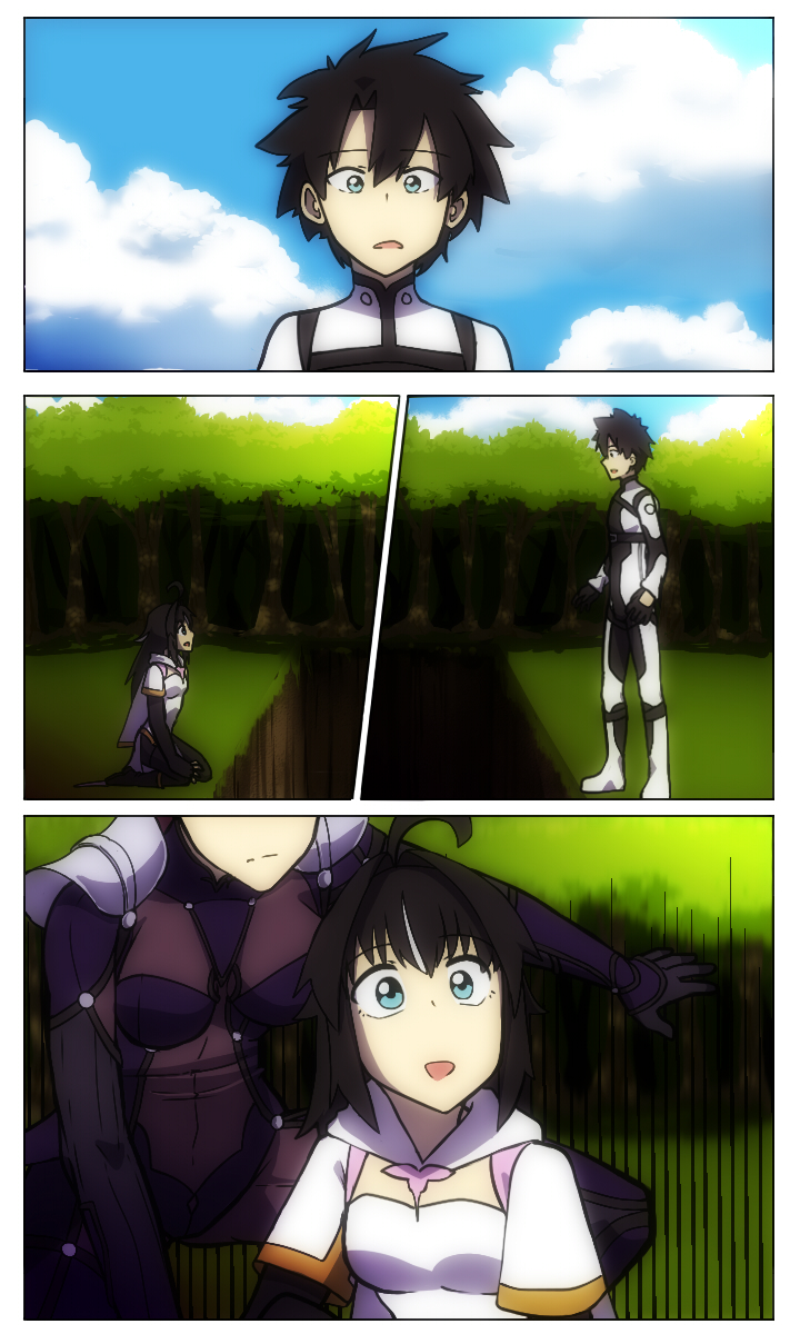 fujimaru ritsuka, scathach, and fujimaru myriam (original and 2 more) drawn by lazyartlazy12