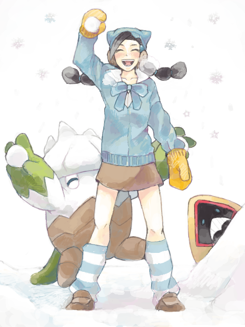 candice, snorunt, and snover (pokemon and 1 more) drawn by 2ta_(meeta)