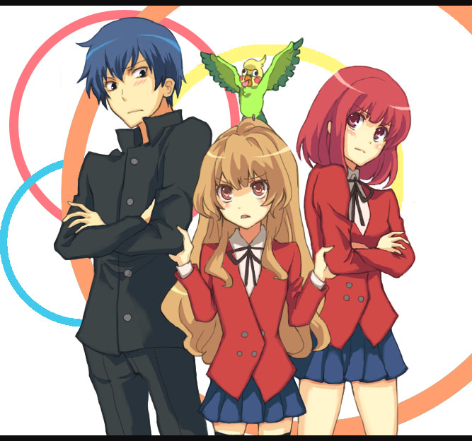 aisaka taiga, takasu ryuuji, kushieda minori, and inko (toradora!) drawn by kafka_(artist)