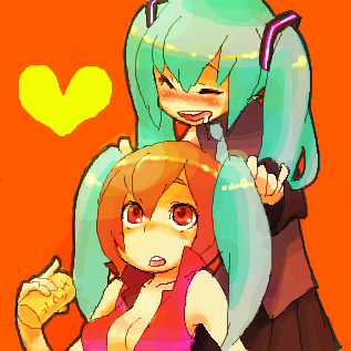 hatsune miku and meiko (vocaloid) drawn by german_yajirobee