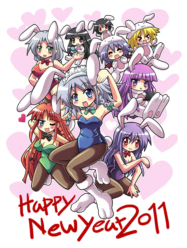 remilia scarlet, flandre scarlet, izayoi sakuya, patchouli knowledge, reisen udongein inaba, and 4 more (touhou) drawn by colonel_aki