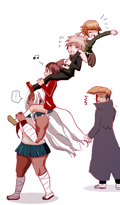 naegi makoto, fujisaki chihiro, asahina aoi, owada mondo, and ogami sakura (danganronpa and 1 more) drawn by dondon