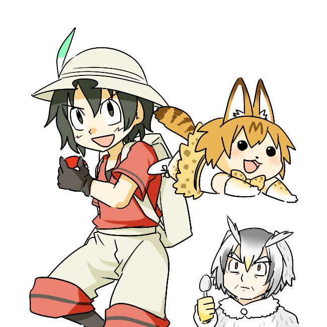 pikachu, serval, kaban, and northern white-faced owl (pokemon and 1 more) drawn by nekota21