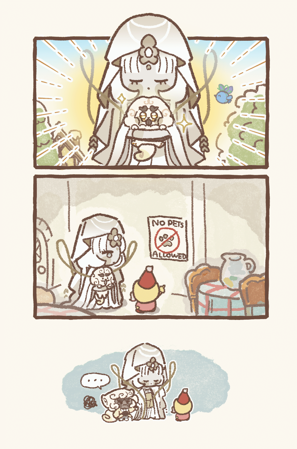 mystic flour cookie, cloud haetae cookie, blueberry bird, and sugar gnome (cookie run and 1 more) drawn by ishrkut