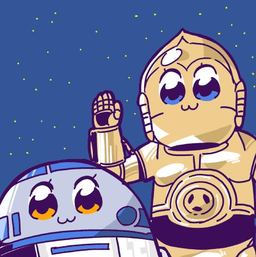 popuko, pipimi, r2-d2, and c-3po (star wars and 1 more) drawn by bkub