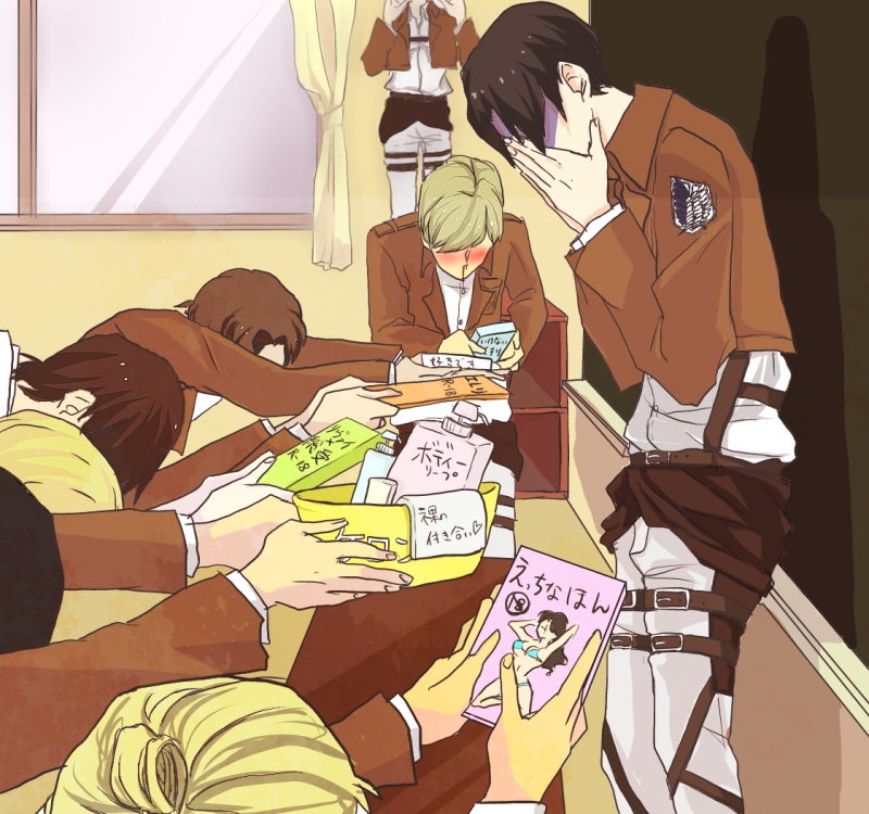 eren yeager, levi, hange zoe, erwin smith, auruo bossard, and 2 more (shingeki no kyojin) drawn by shigu7