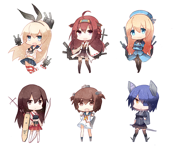 shimakaze, kongou, akagi, tenryuu, yukikaze, and 2 more (kantai collection) drawn by cuivre