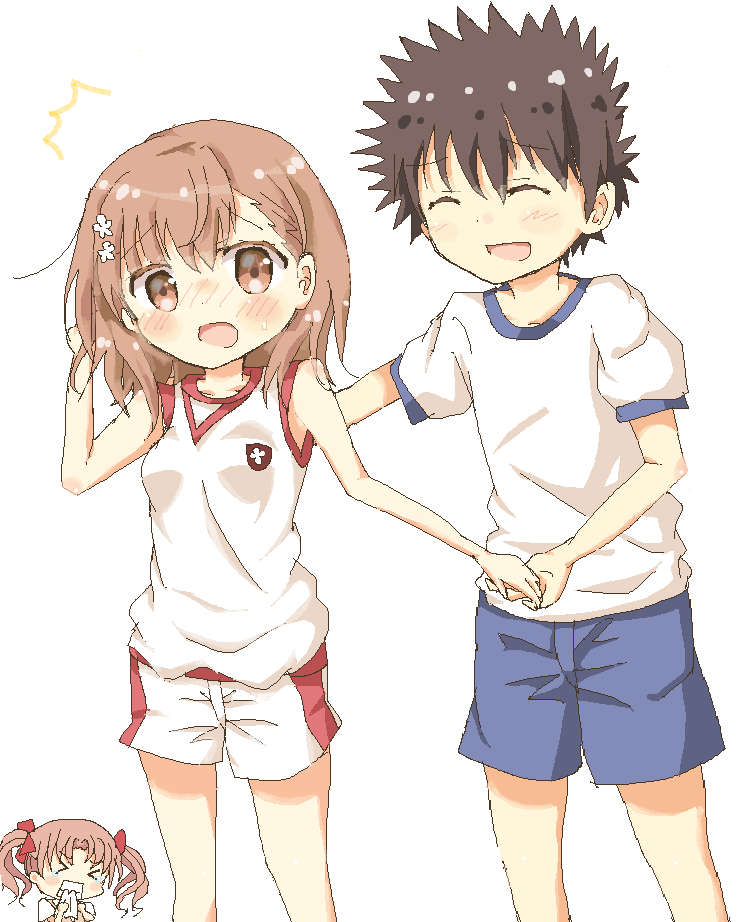 misaka mikoto, shirai kuroko, and kamijou touma (toaru majutsu no index and 2 more) drawn by himaneko.