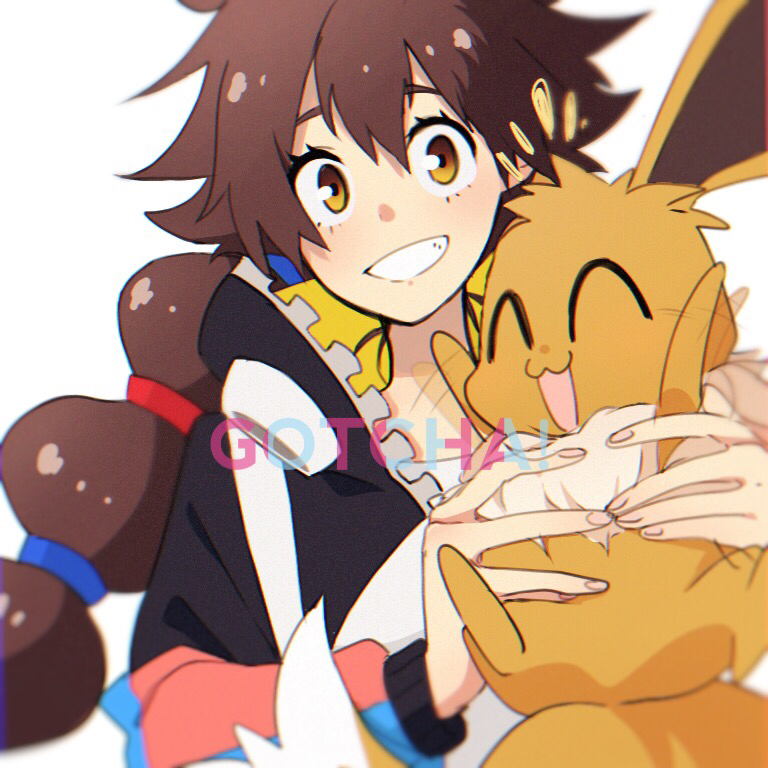 eevee and gotcha! girl (pokemon and 1 more) drawn by so_saku_1616