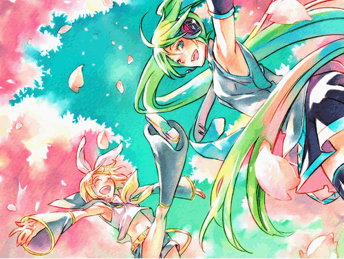 hatsune miku and kagamine rin (vocaloid) drawn by sugikiyu