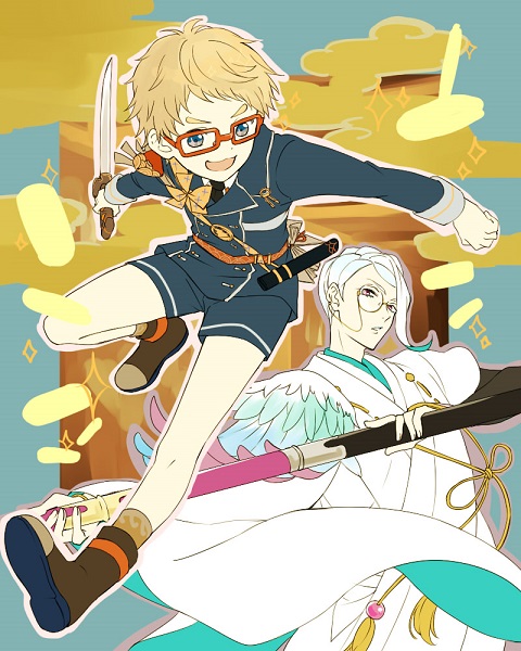 hakata toushirou and tomoegata naginata (touken ranbu) drawn by yamazaki_mitsuko