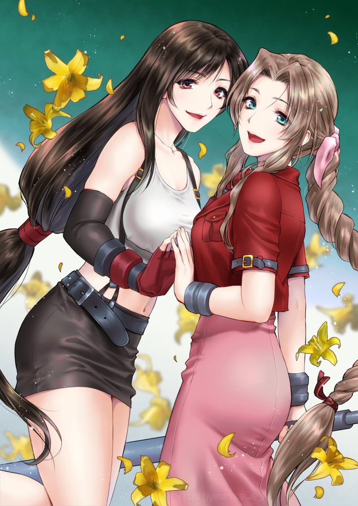 tifa lockhart and aerith gainsborough (final fantasy and 1 more) drawn by karasuma_nishiki
