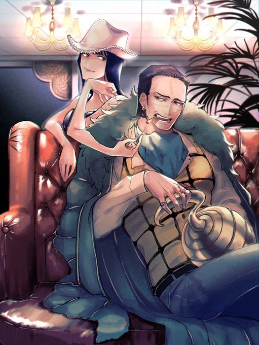 nico robin and crocodile (one piece) drawn by ukari