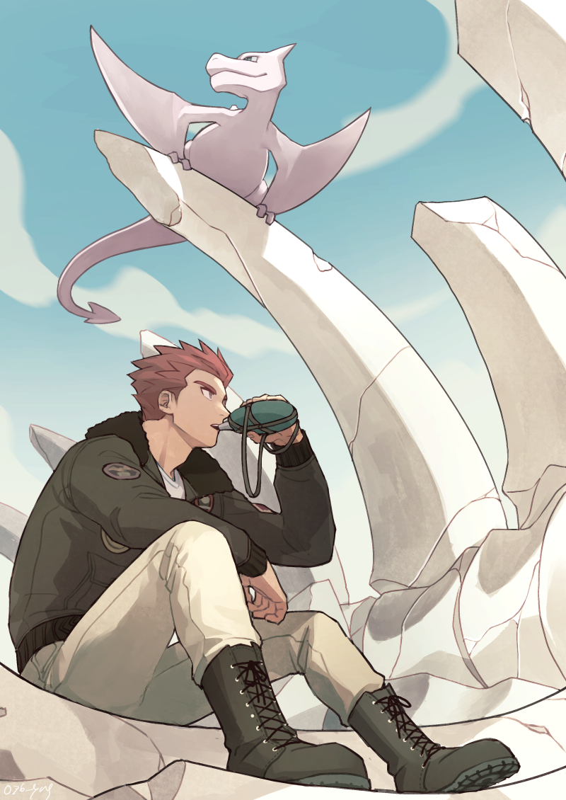 lance and aerodactyl (pokemon and 1 more) drawn by y_(036_yng)