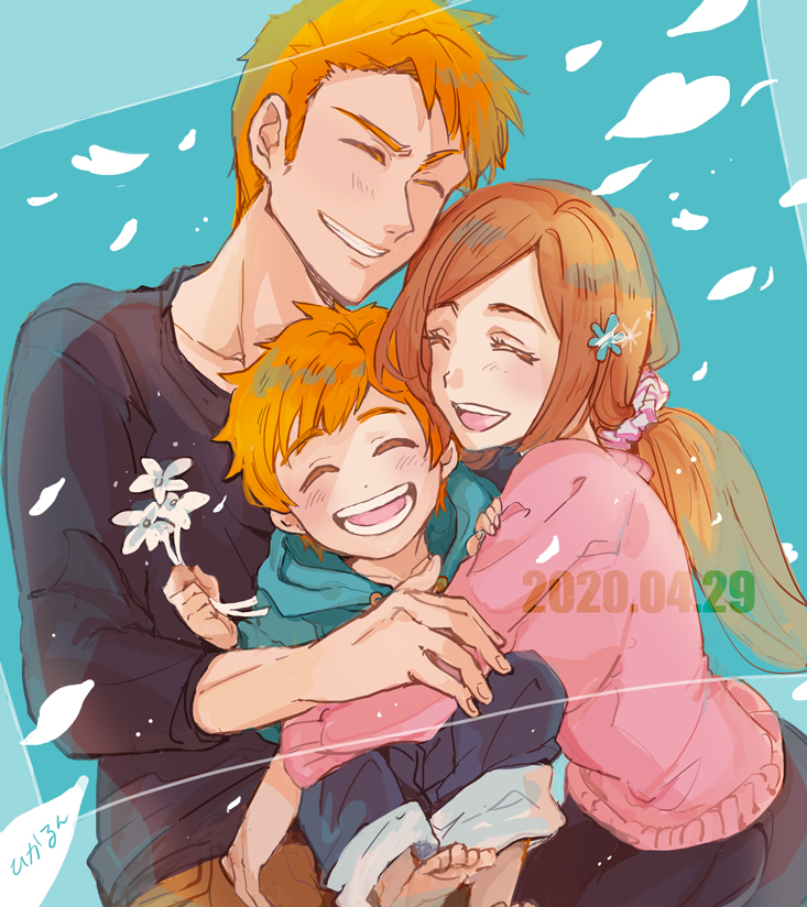 inoue orihime, kurosaki ichigo, and kurosaki kazui (bleach and 1 more) drawn by hara_hikaru