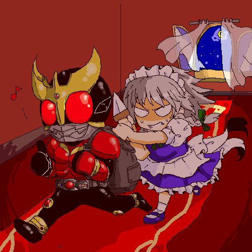 izayoi sakuya and kamen rider kuuga (touhou and 2 more) drawn by kouno_miki