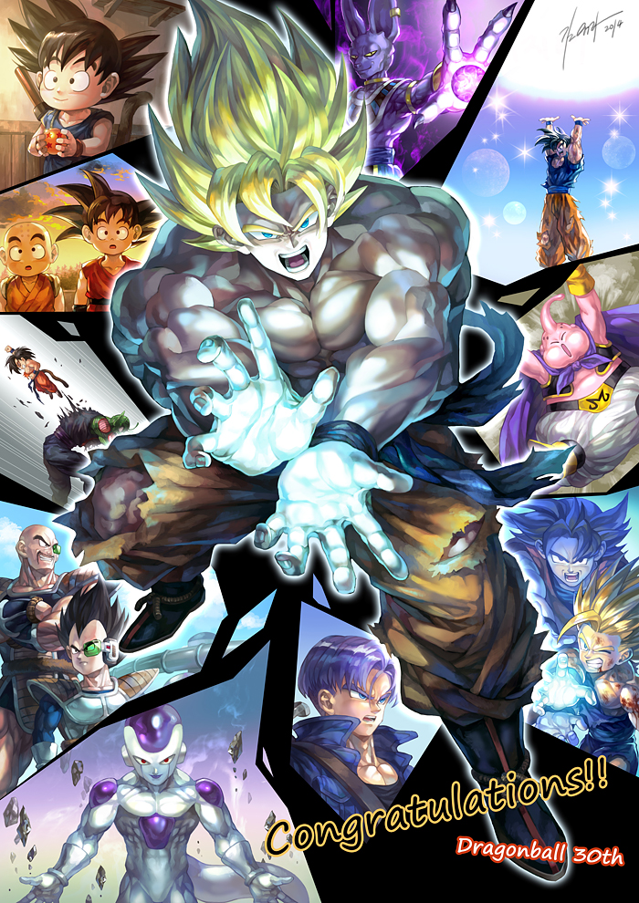 son goku, vegeta, son gohan, trunks, kuririn, and 7 more (dragon ball and 2 more) drawn by kim_yura_(goddess_mechanic)