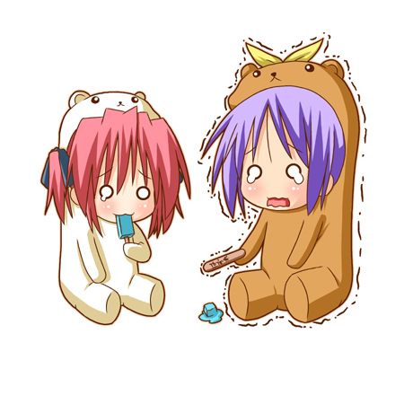 hiiragi tsukasa, kobayakawa yutaka, capybara-san, bear tsukasa, and bear yutaka (lucky star) drawn by minami_(colorful_palette)
