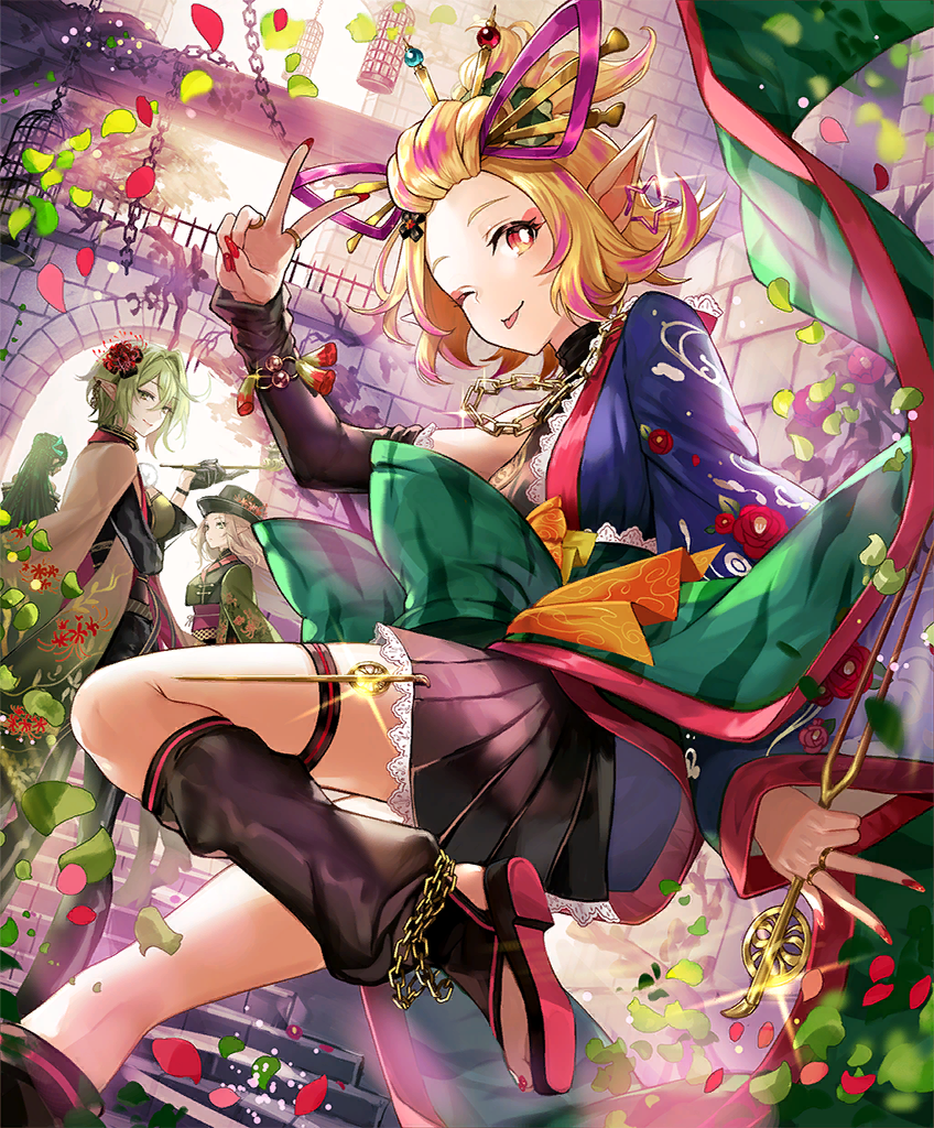 magachiyo, budding initiate, verdant lieutenant, and leafshade assassin (shadowverse) drawn by kihiro