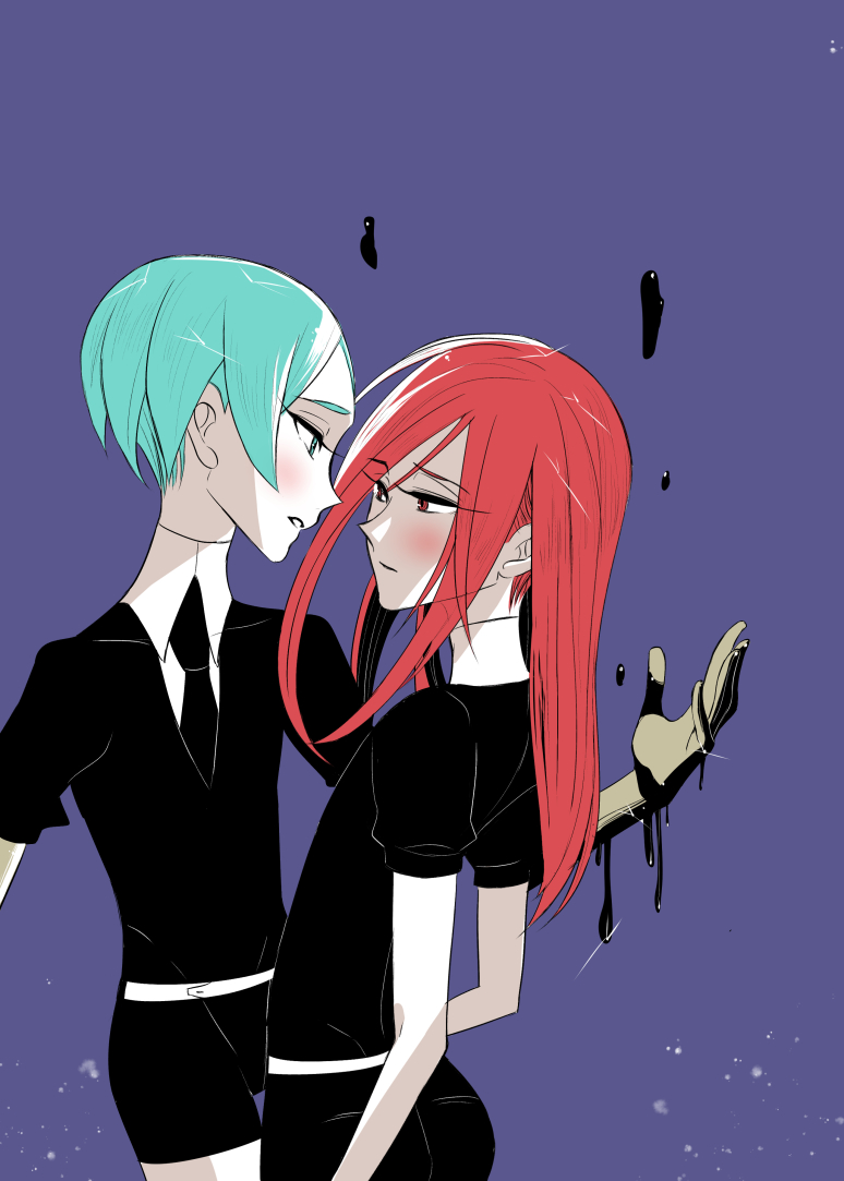 phosphophyllite and cinnabar (houseki no kuni) drawn by ayahashi_(yaimu333)