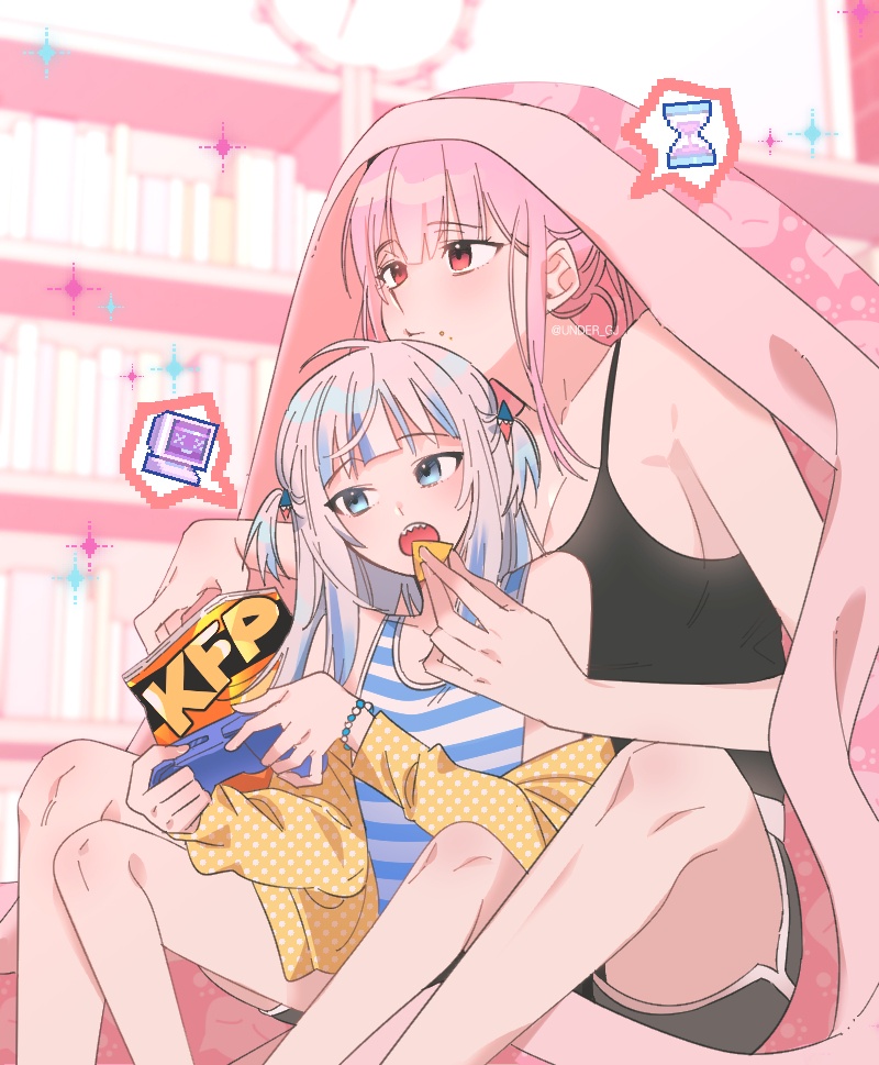 gawr gura and mori calliope (hololive and 1 more) drawn by under_gj