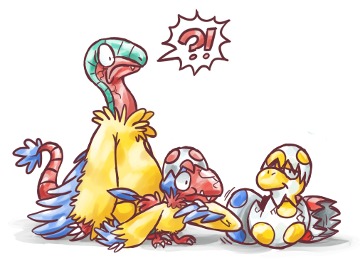 yoshi, archeops, archen, yellow yoshi, and baby yoshi (pokemon and 1 more) drawn by stixdude