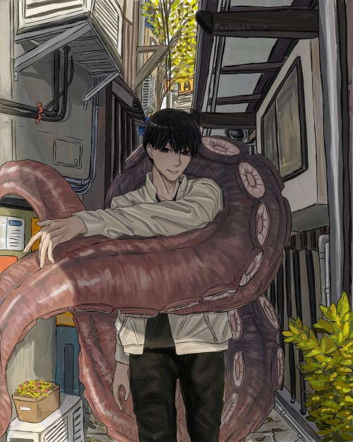 yoshida hirofumi and octopus devil (chainsaw man) drawn by pachiccc
