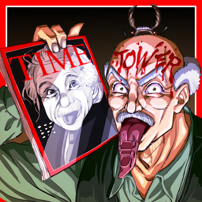 albert einstein, tower of grey, and gray fly (jojo no kimyou na bouken and 2 more) drawn by c-7_(assate)