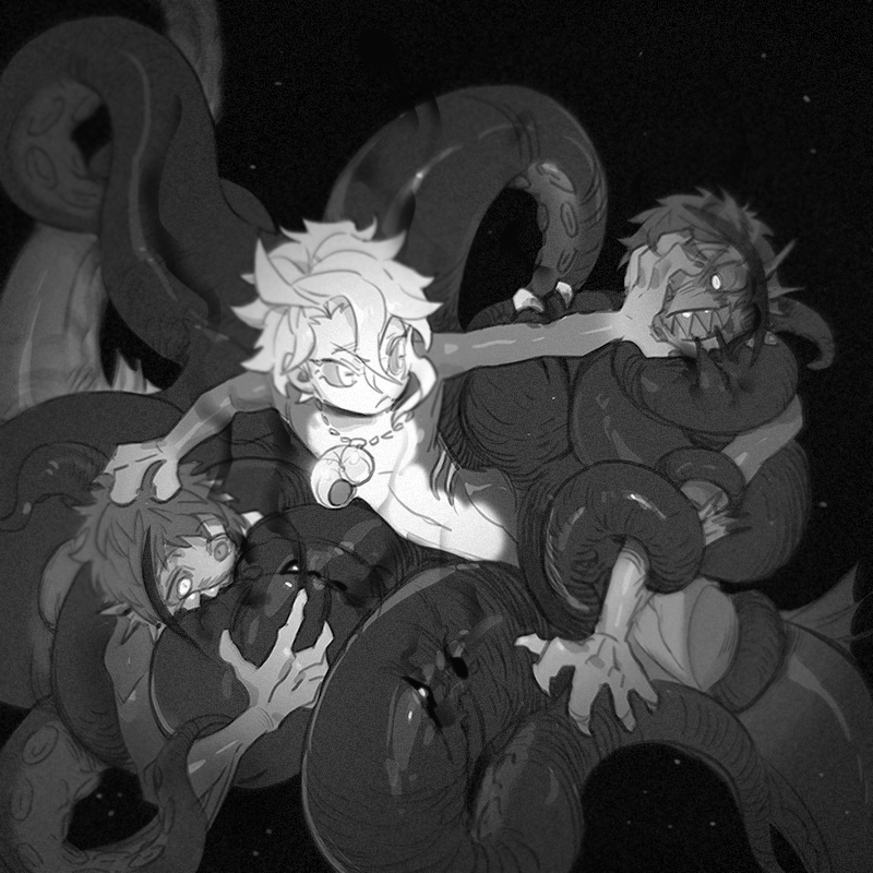 floyd leech, jade leech, and azul ashengrotto (twisted wonderland) drawn by kmpp