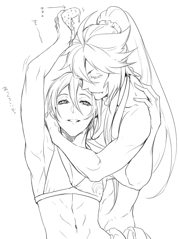 mikazuki munechika and kogitsunemaru (touken ranbu) drawn by zuwai_kani