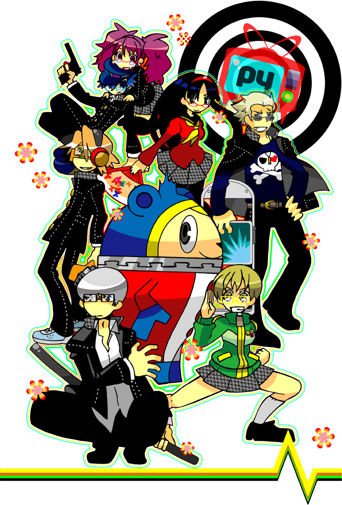 narukami yu, shirogane naoto, satonaka chie, kujikawa rise, amagi yukiko, and 3 more (persona and 1 more) drawn by hattyoma