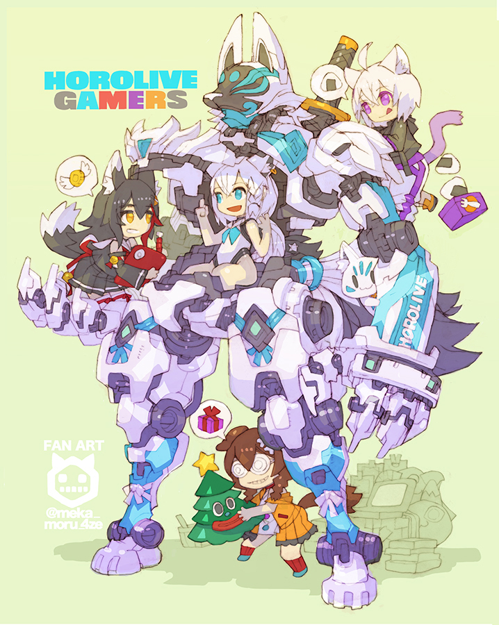 shirakami fubuki, nekomata okayu, ookami mio, inugami korone, sukonbu, and 1 more (hololive) drawn by nakayama_tooru