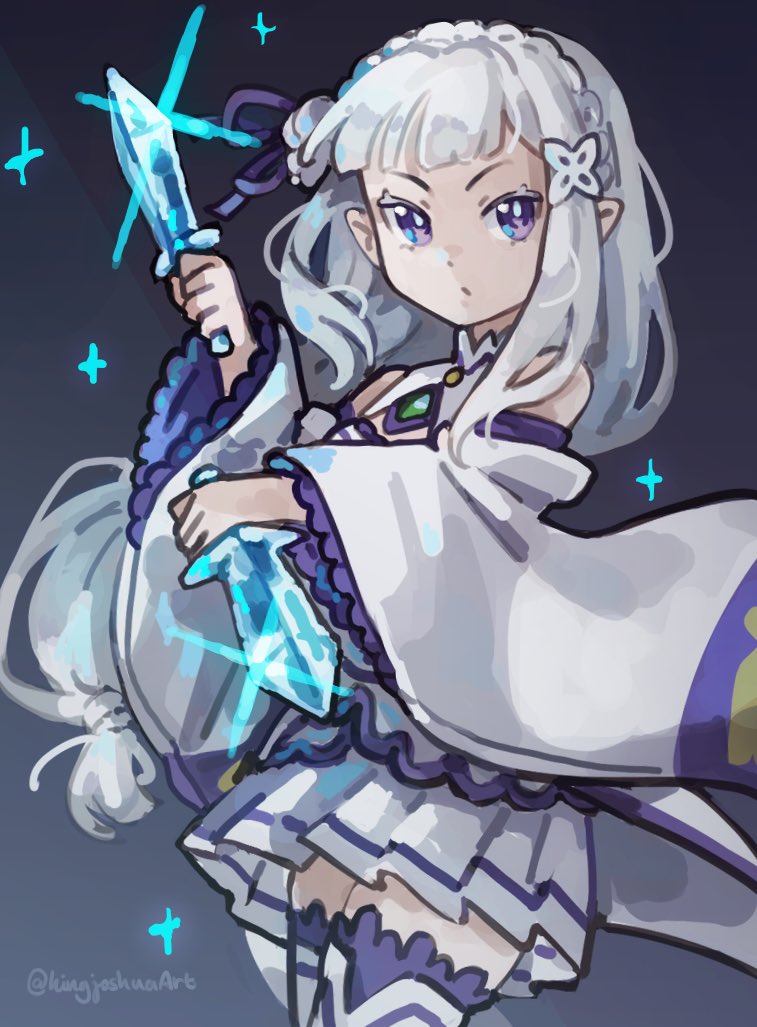 emilia (re:zero kara hajimeru isekai seikatsu) drawn by kingjoshua