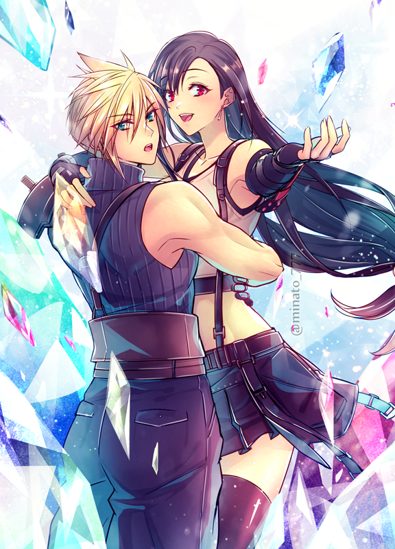 tifa lockhart and cloud strife (final fantasy and 2 more) drawn by minato_(ct_777)